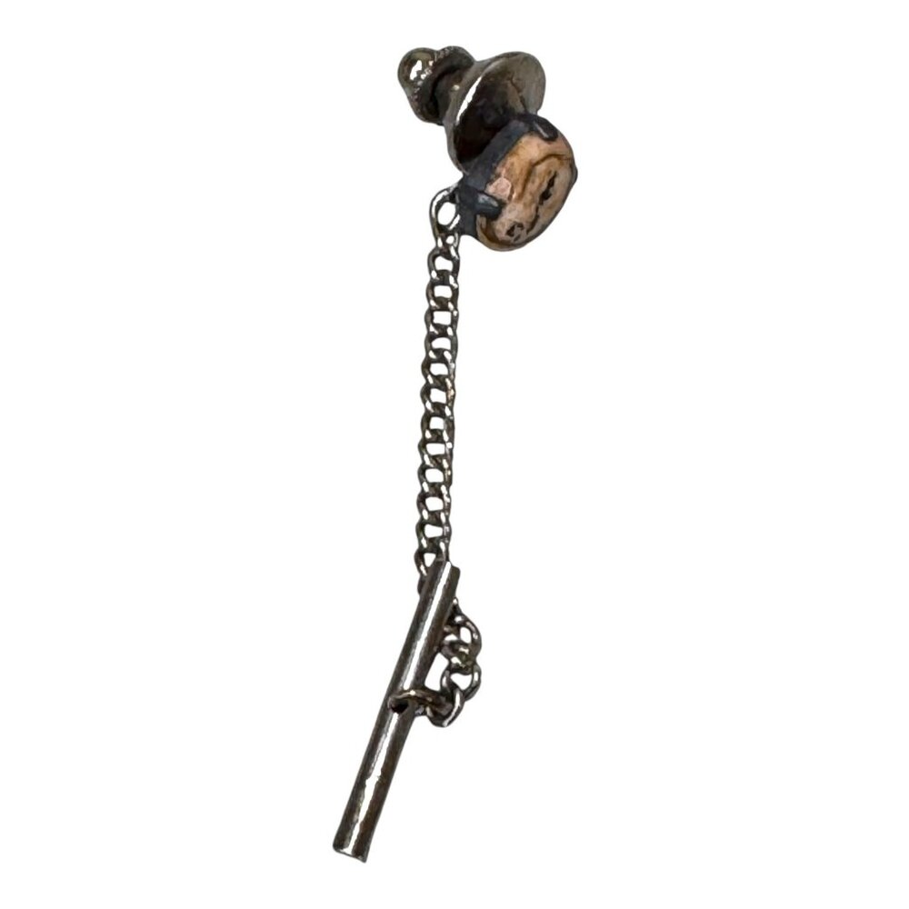 Vintage Real Deer Buck Stag Antler Tie Tack Pin With Chain Bar Fathers Dad Gift